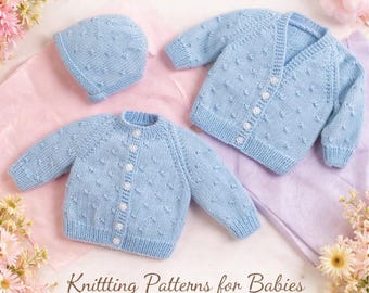 Baby Strickmuster Set – Cardigans & Mütze PDF, Neugeborene Grössen 40–50 cm
