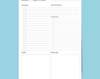 Utskrivbar daglig planerare – minimalistisk odaterad planeraresida, produktivitetsmall PDF