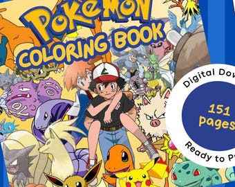 Pokémon Kanto målarbok • 151 första generationens karaktärer • Fet och enkla sidor • PDF + PNG - Direkt åtkomst till Google Drive