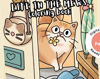 Målarbok med katter, Life in the Mews | 36 sidor med söta kattungar | Utskrivbara PDF och PNG | Kawaii-katter | Avkopplande målarbilder 20x20 cm