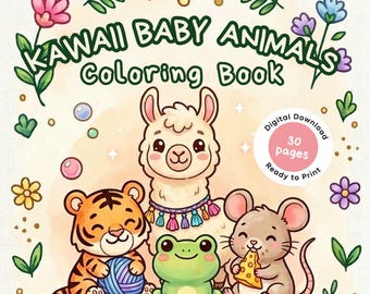 Kawaii målarbok med djurungar – Söta djurmålarbilder för barn, utskrivbar PDF