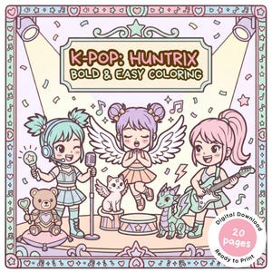 K-Pop Coloring Book Printable – Anime K-Pop Characters Coloring Pages, Digital Coloring Book
