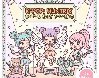 Utskrivbar K-Pop målarbok – Anime K-Pop karaktärer målarbilder, digital målarbok