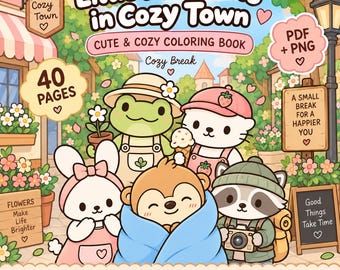 Little Moments in Cozy Town Coloring Book, 40 Printable Pages, PDF + PNG