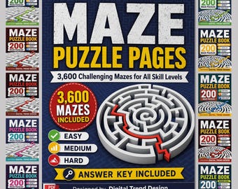 Maze Puzzle Pages PDF Bundle, 3600 Maze Puzzles,  Easy Medium Hard Mazes, Printable Activity Book,  Maze Worksheets, Kids & Adults