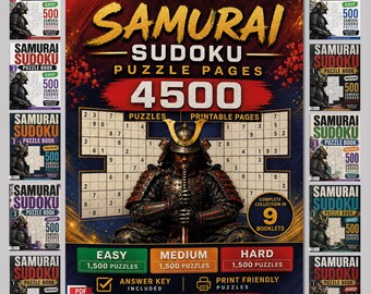 Samurai Sudoku Puzzle Pages Bundle 4500 Puzzles 4500+ Pages Printable Puzzles, Easy Medium Hard PDF Digital Download