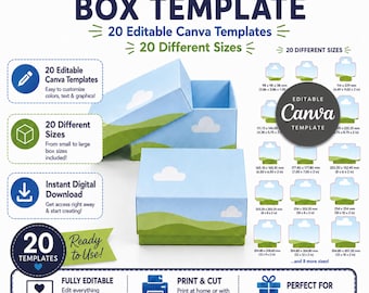 Two-Piece Lid and Base Box Template Bundle, 20 Sizes, Canva Editable SVG Cut Files, Digital Download