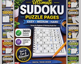 Ultimate Sudoku Puzzle Pages Bundle, 3600 Sudoku Puzzles, Easy Medium Hard, Printable Sudoku Pages, Puzzle Pages PDF, Brain Games, Digital