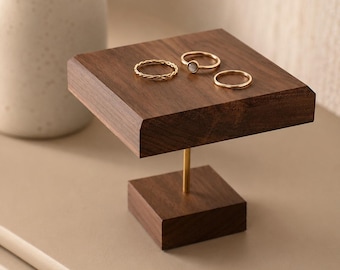 Houten sieradenstandaard, vierkante voet, houder voor ringen, armbanden en oorbellen, minimalistische organizer voor op de kaptafel