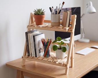 Organizador de escritorio de madera, estante multicapa para almacenamiento de escritorio, estante para oficina y hogar.