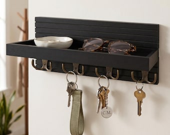 Houten plank sleutelhouder voor wandmontage, opberger voor hal met haken, woondecoratie postopslag
