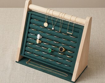 Houten sieradenstandaard, minimalistisch opbergrek met ringketting