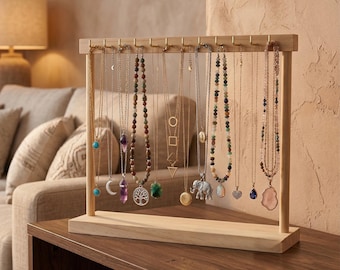 Houten sieradenstandaard, minimalistische ketting armbandhouder display