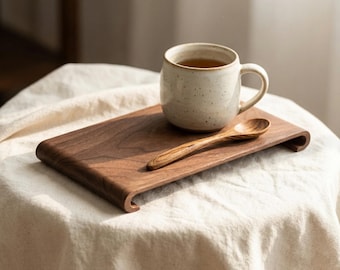 Walnoothouten dienblad, minimalistische koffie-thee-ontbijtplank, modern rustiek keukendecor
