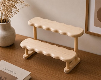 Houten gelaagde displayplank, toilettafel met golvende rand, opberger voor parfumsieraden