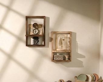 1 stuks minimalistische houten wandplank, rustieke dubbellaagse display-organizer