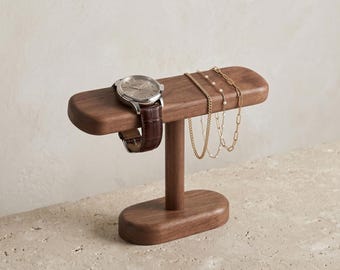 Wooden Watch Stand Jewelry Organizer, Minimalist Bracelet Holder, Modern Wood Decor