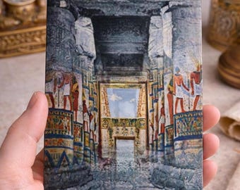 Carte postale lenticulaire 3D, Carte postale animée, Temple de l'Égypte ancienne, Art de l'architecture historique