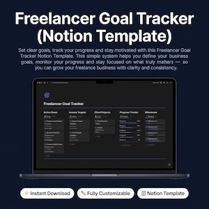Notion Goal Tracker Template | Freelance Goal Planner | Goal Setting & Progress Tracker | Productivity Planner Notion| Business Goal Tracker