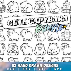 Zestaw 112 Kawaii Capybara: ręcznie rysowane postacie do tworzenia (do pobrania w wersji cyfrowej)
