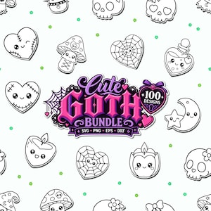Lot Goth Kawaii : 100 designs effrayants (svg, png, eps, dxf)