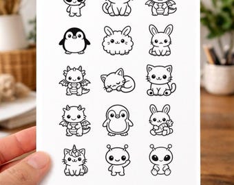 Kawaii Creature Doodle Bundle SVG, 76 Designs, Cricut Cut Files (svg, png, dxf, eps)