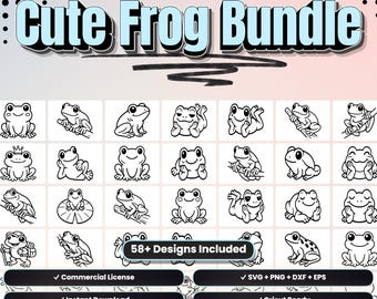 Frog Bundle Clipart: 58+ Designs (svg, png, dxf, eps) (Instant Download)