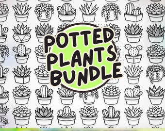 70 Boho Potted Succulent Bundle - SVG, PNG, DXF, Eps Formats