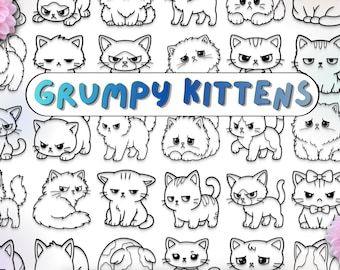 90 Grumpy Kitten Illustrations Bundle: Hand Drawn Designs (svg, png, eps, dxf)