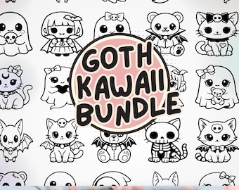 Kawaii Goth Clipart Bundle: Spooky Illustrations (svg, png, dxf, eps)