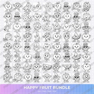 77 glada söta frukter SVG Clipart Set (svg, png, dxf, eps) Kommersiell användningslicens