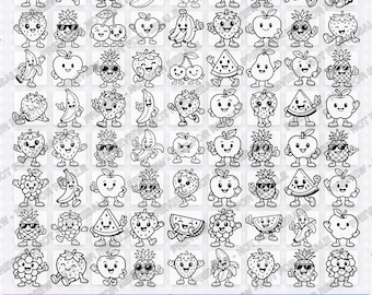 77 Happy Cute Fruits SVG Clipart Set (svg, png, dxf, eps) Commercial Use License