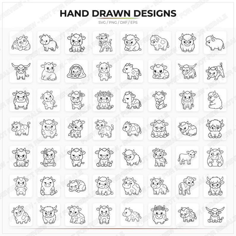Grumpy Cow Bundle: 105 Hand Drawn Designs (svg, Png, Dxf, Eps) - Etsy UK