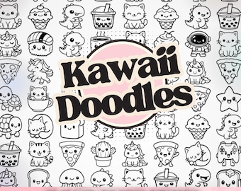 Kawaii Doodle Bundle SVG, 91 Designs, Cricut Cut Files (svg, png, dxf, eps, pdf)