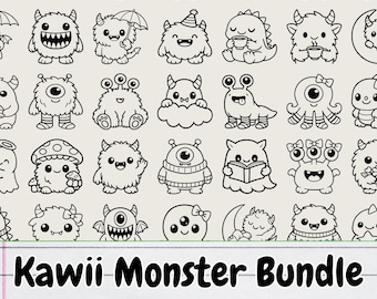 Kawaii Monster Doodle Bundle: Spooky-Cute Illustrations (svg, png, eps, dxf)