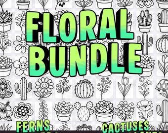 307 Floral Plant Bundle - Flower Cactus Potted Plant Designs PNG SVG Clipart Cricut Silhouette