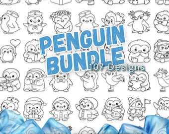 Penguin Bundle, 107 Cute Penguin Designs, Winter Animal Files, Arctic Bird Cricut Cut Files, Kawaii Nursery Crafts (svg, png, eps, dxf)