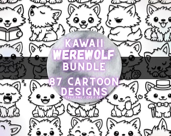 Pacote de Lobisomens Kawaii: 87 Ilustrações de Desenho Animado (svg, png, eps, dxf)