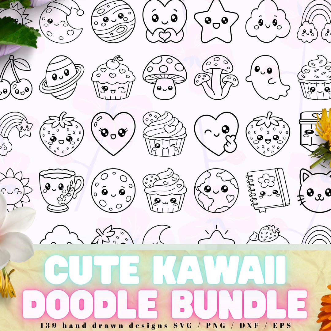 Kawaii Doodle Bundle: 139 Hand Drawn Designs (svg, Png, Dxf, Eps) - Etsy