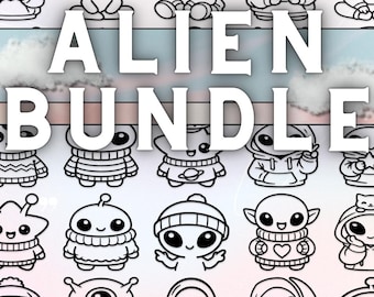 Lot Alien : 95 designs adorables dessinés à la main (svg, png, dxf, eps)