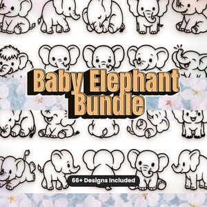 66 Baby Elephant Outline Designs - SVG PNG DXF Eps with Commercial Use