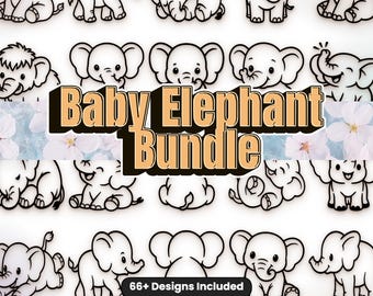 66 Baby Elephant Outline Designs - SVG PNG DXF Eps with Commercial Use
