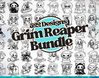 Grim Reaper SVG Bundle, 522 Death Clipart Designs, Halloween Reaper Cut Files, Spooky Skeleton Graphics, Gothic Cricut SVG, Digital Download