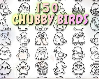 150 Chubby Bird Illustrations (Digital Download - svg, png, eps, dxf)