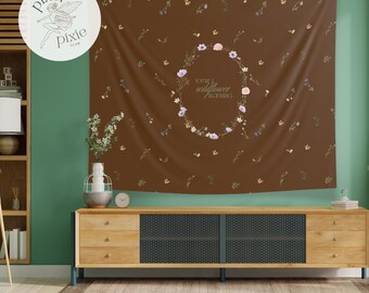 youre a wildflower blooming wall tapestry |  104"(L) x 88"(W) polyester | floral brown vintage cottagecore decor