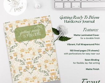 getting ready to bloom | orange red floral pattern hardcover journal (150 lined pages/75 sheets) | botanical notebook