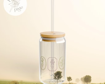 Vintage Botanical Sipper Glass | 16oz | 3 Flower Design | Gift for Her