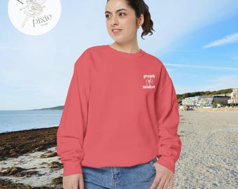 growth mindset sweatshirt | minimalist cottagecore left chest pocket floral design | cozy soft pullover S-3XL