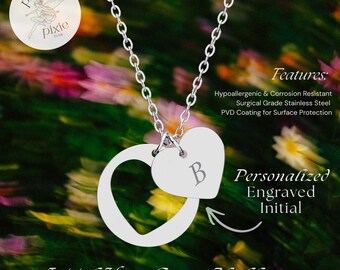 316L stainless steel personalizable initial heart cutout necklace | engraved heart pendant | dainty cottagecore hypoallergenic gift