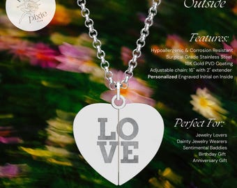 LOVE heart necklace | dainty 18K gold/stainless steel | hidden initial engraved + personalized heart pendant | cottagecore + minimalist